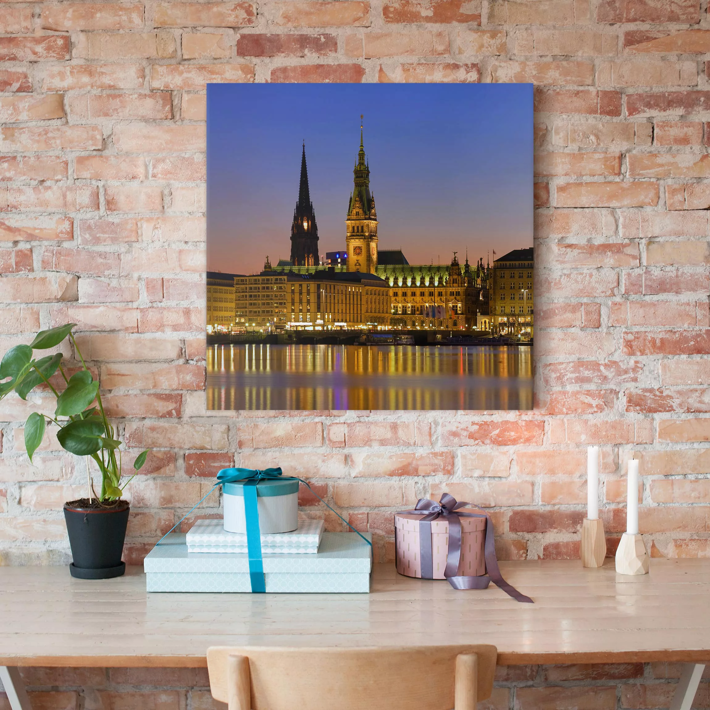 Leinwandbild Hamburg - Quadrat Hamburger Panorama günstig online kaufen