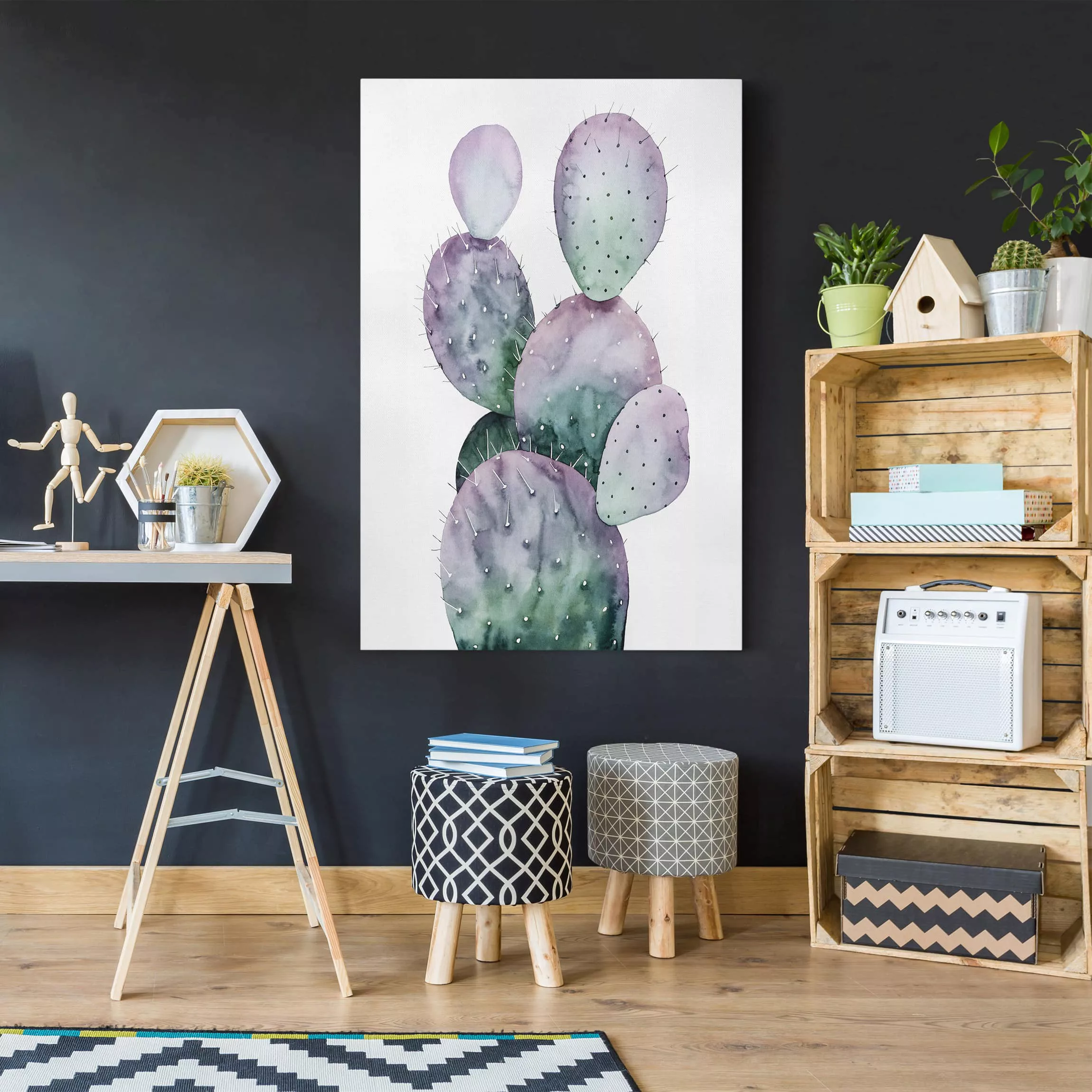 Leinwandbild Botanik - Hochformat Kaktus in Lila II günstig online kaufen