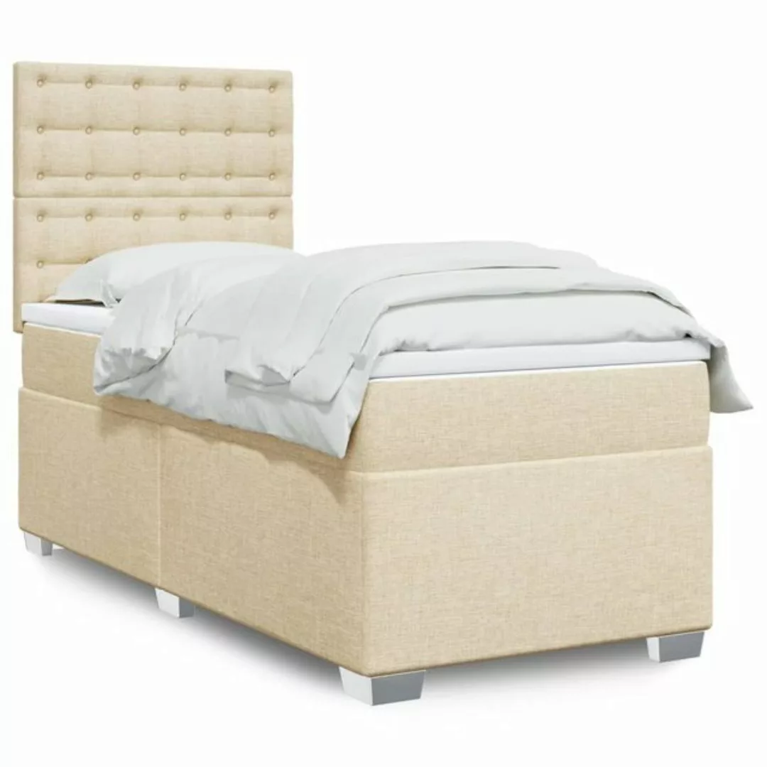 vidaXL Boxspringbett, Boxspringbett mit Matratze Creme 90x200 cm Stoff günstig online kaufen