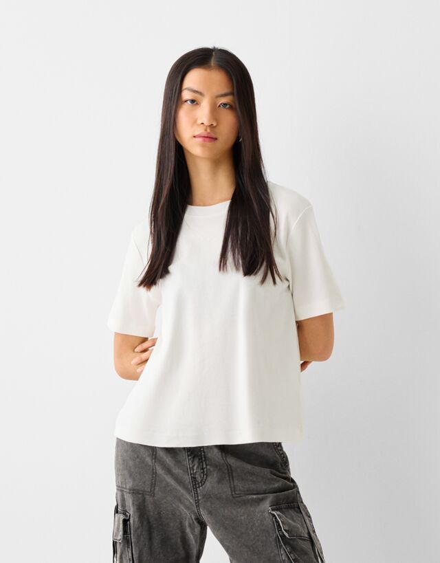 Bershka T-Shirt Im Regular Fit Damen Xs Grbrochenes Weiss günstig online kaufen