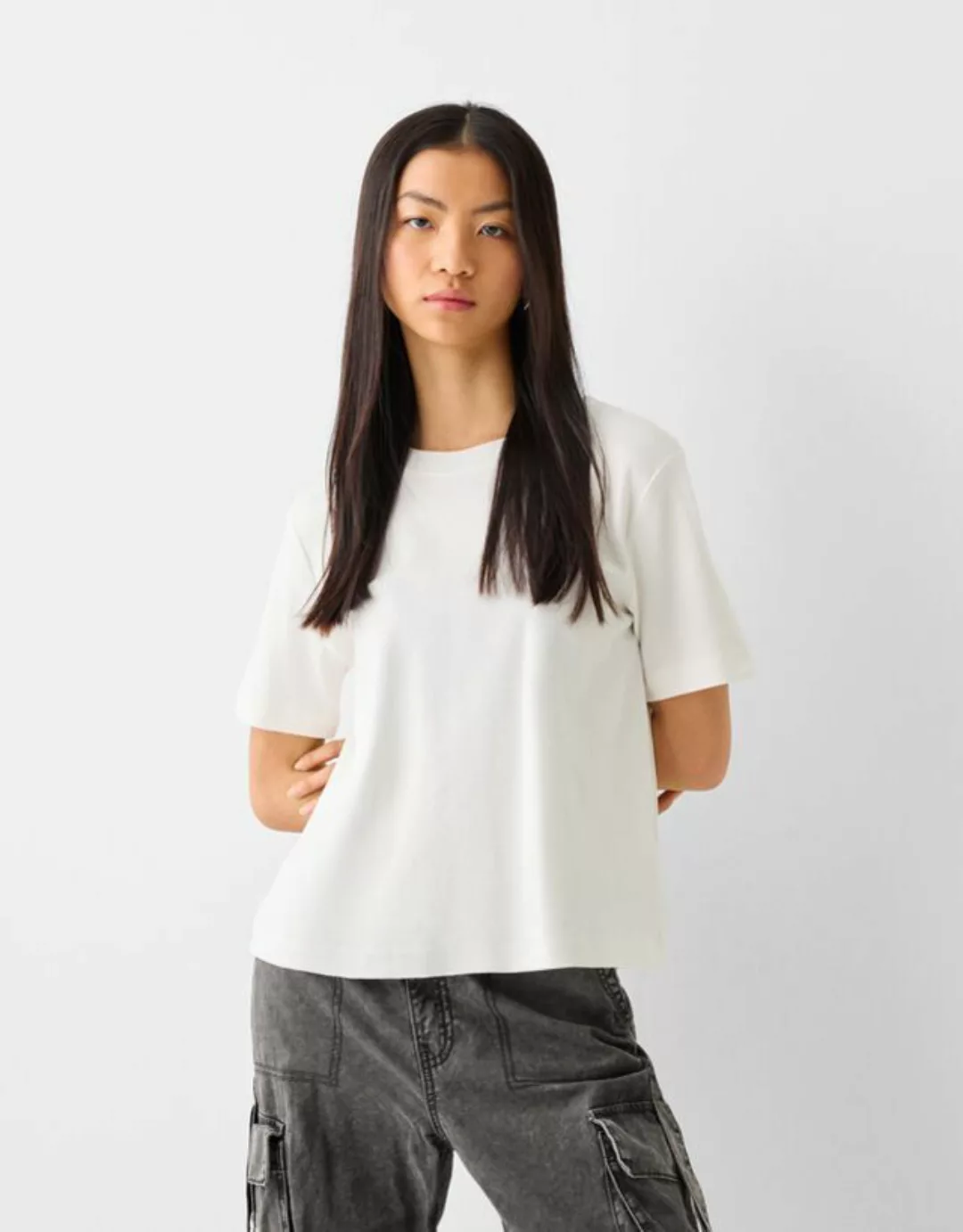 Bershka T-Shirt Im Regular Fit Damen Xs Grbrochenes Weiss günstig online kaufen