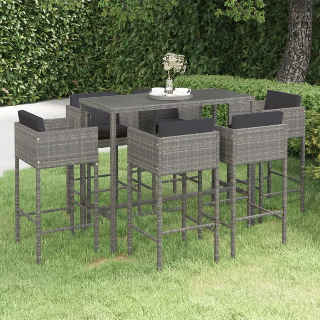 7-tlg. Gartenbar-set Mit Kissen Poly Rattan Grau günstig online kaufen