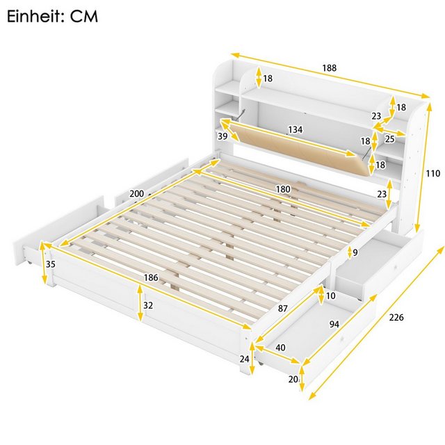 Ulife Polsterbett Doppelbett Flachbett, teilweise aufklappbares Kopfteil, v günstig online kaufen