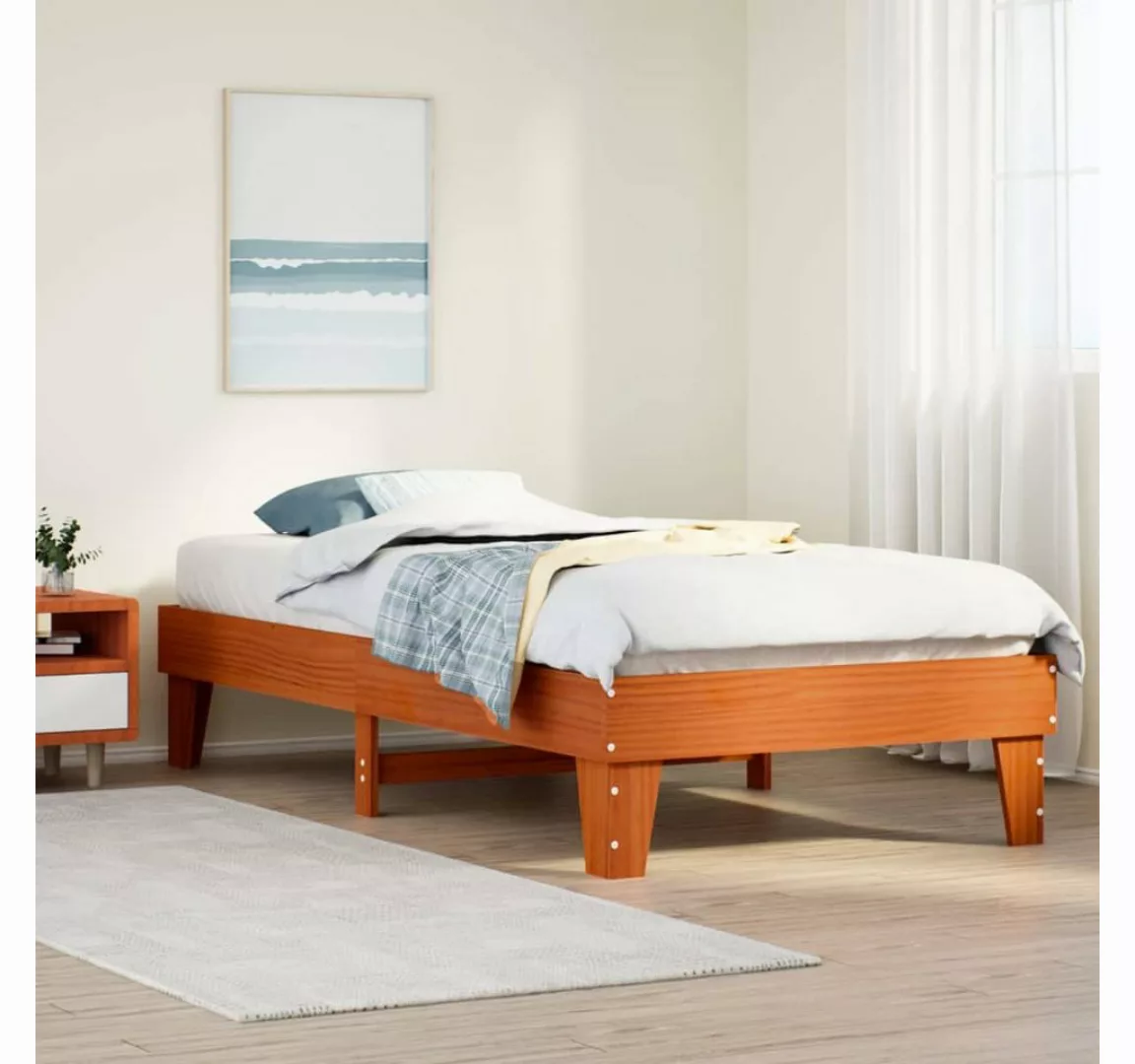 vidaXL Bett, Massivholzbett ohne Matratze Wachsbraun 75x190 cm Kiefernholz günstig online kaufen