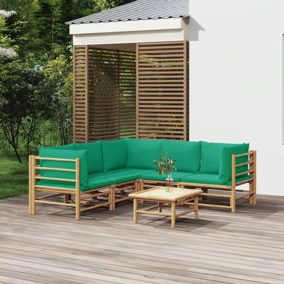 Vidaxl 6-tlg. Garten-lounge-set Mit Grünen Kissen Bambus günstig online kaufen