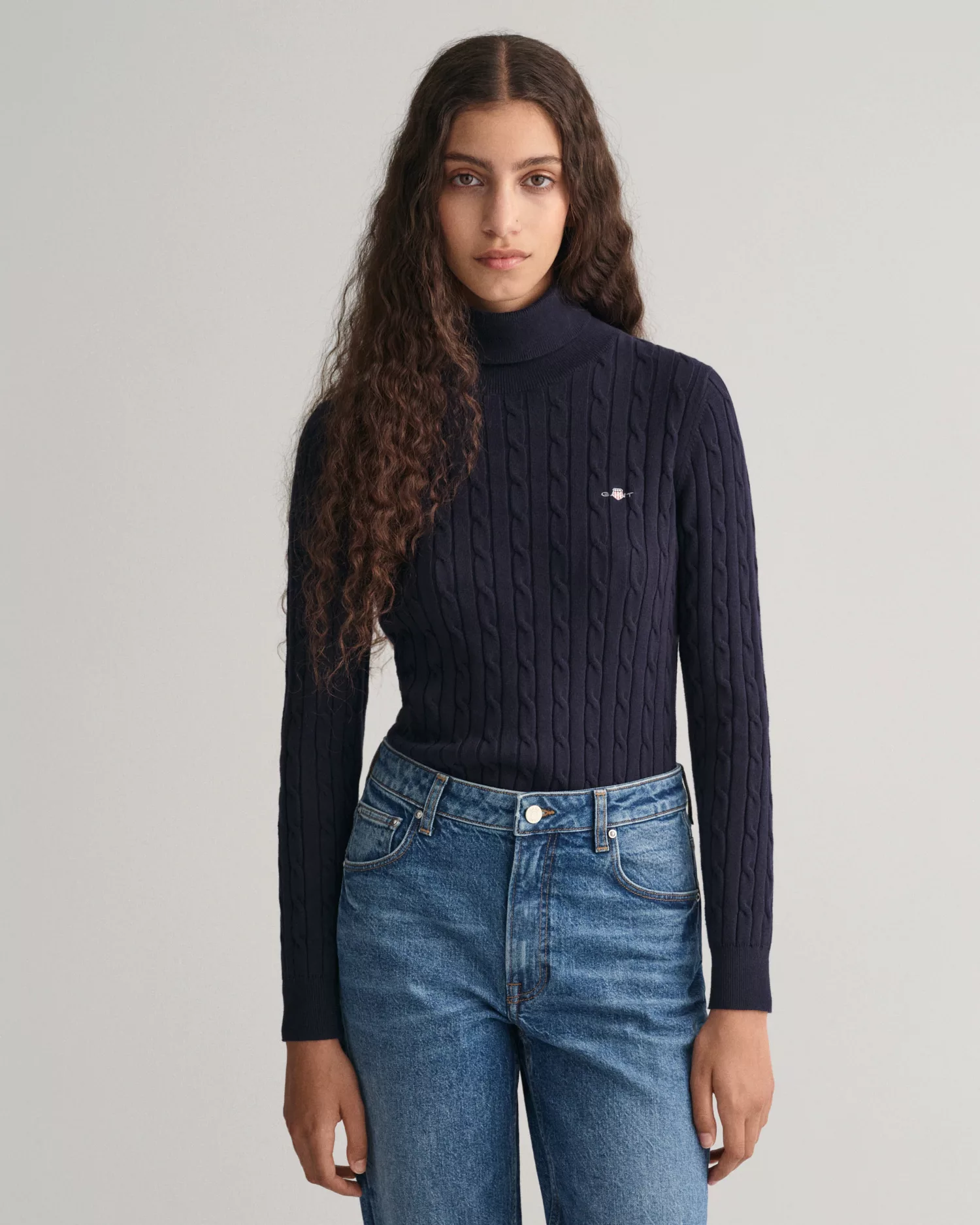 Gant Rollkragenpullover STRETCH COTTON CABLE TURTLENECK mit Zopfmuster günstig online kaufen