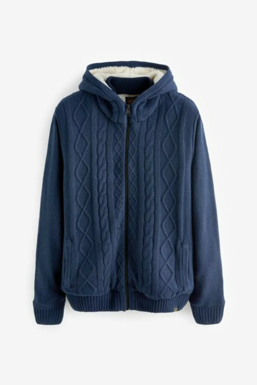 Next Strickjacke Pullover mit RV-Kragen und Zopfmuster Regular (1-tlg) günstig online kaufen