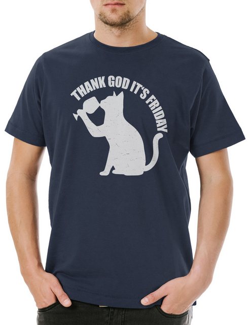 Urban Backwoods Print-Shirt Thank God It's Friday Cat Herren T-Shirt TGIF W günstig online kaufen