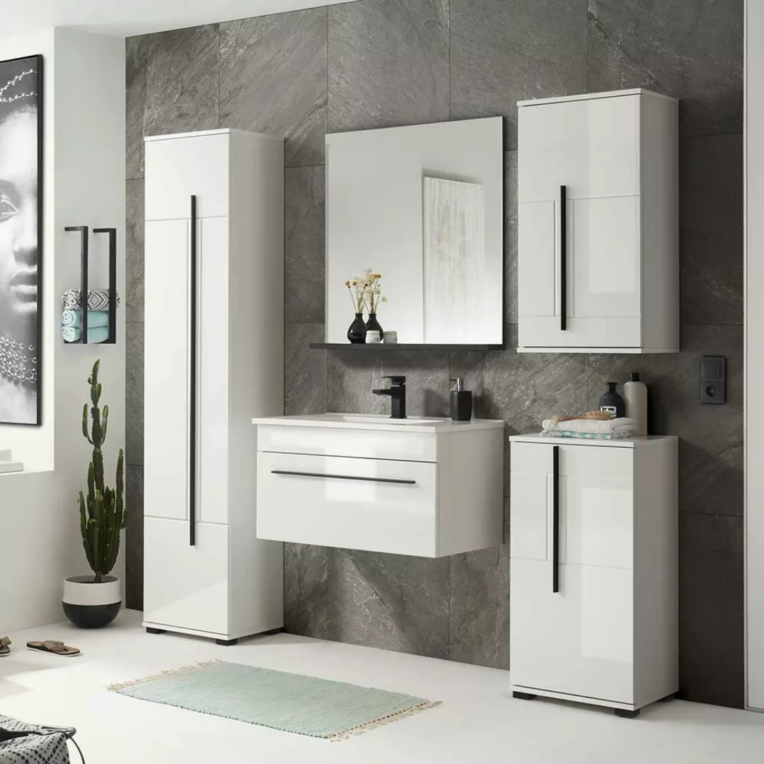 Badezimmermöbelset mit Einlasswaschbecken Weiß Hochglanz (fünfteilig) günstig online kaufen
