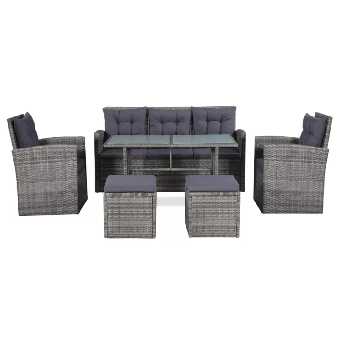 6-tlg. Garten-lounge-set Mit Auflagen Poly Rattan Grau günstig online kaufen