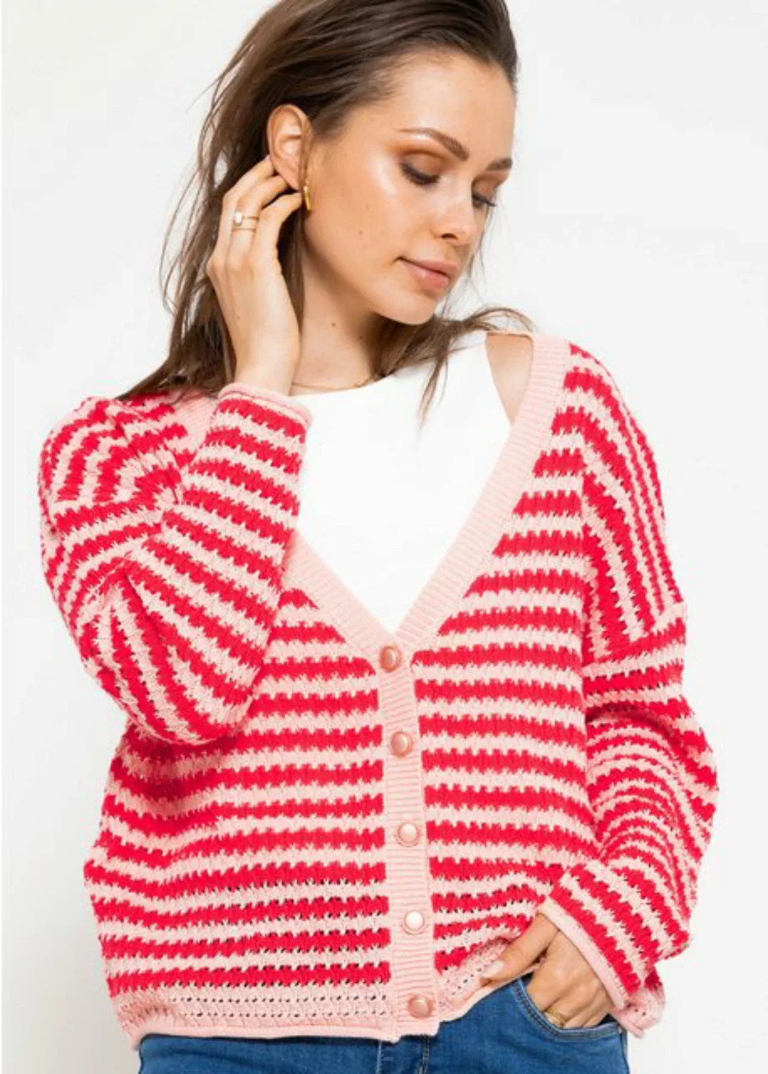 SASSYCLASSY Cardigan Lange Ärmel mit Bündchen und goldfarbenen Knöpfen günstig online kaufen