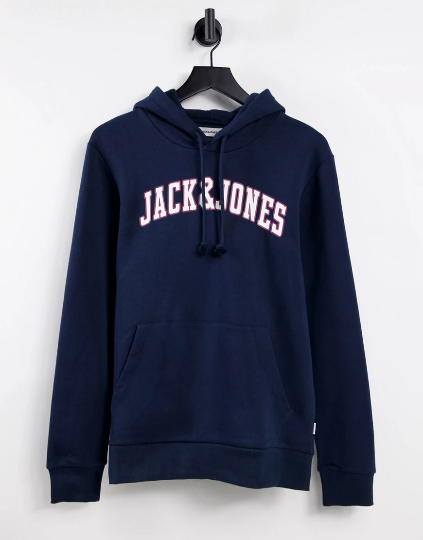 Jack & Jones – Kapuzenpullover zum Überziehen in Marineblau mit Logo in Col günstig online kaufen