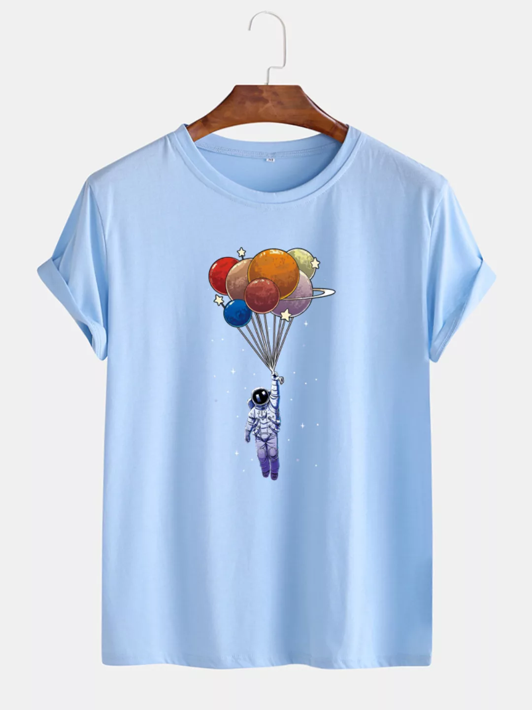 Herren Astronaut Colorful Planet Star Print Baumwolle O-Ausschnitt Casual K günstig online kaufen