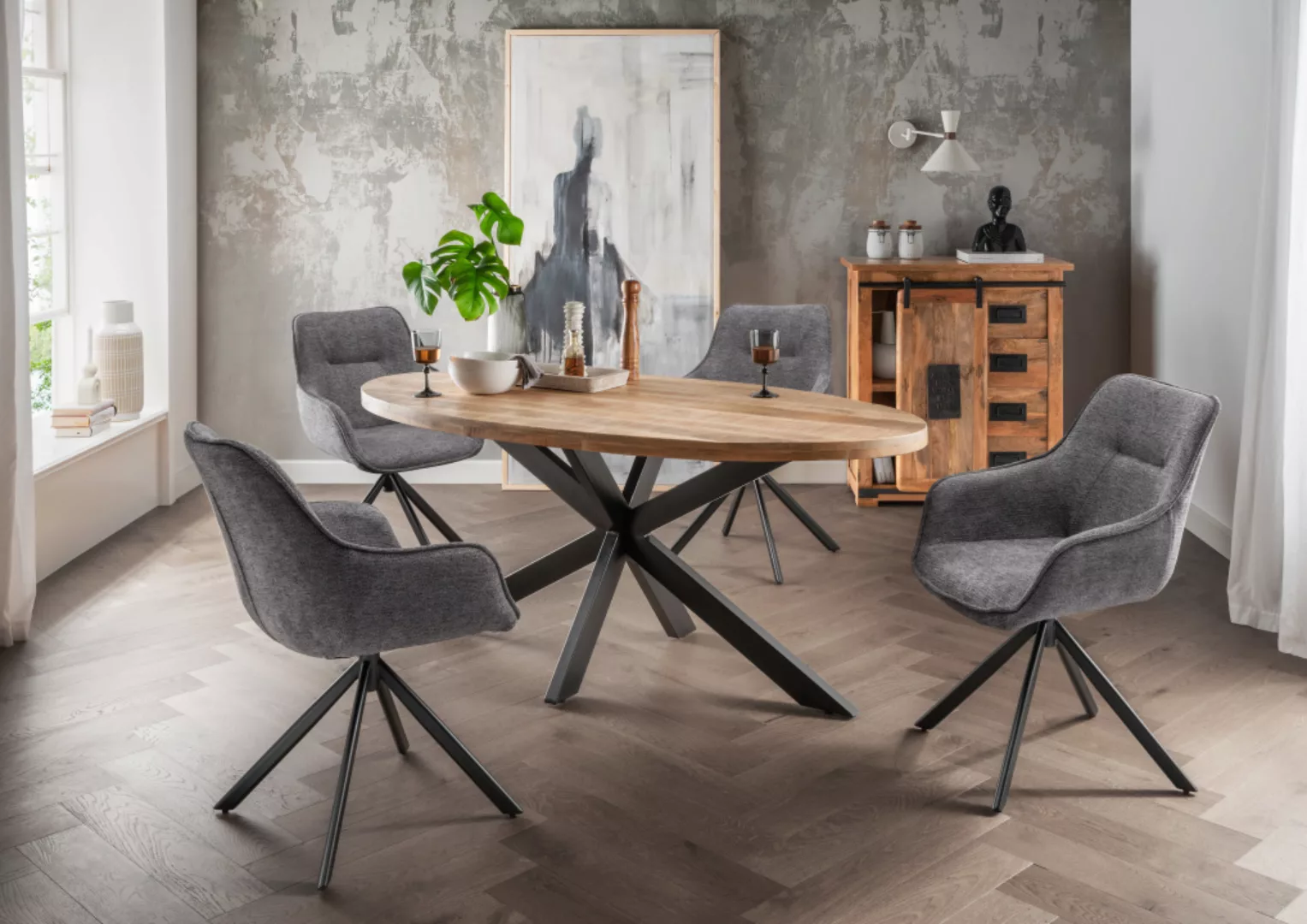 Indoormöbelset Diningsessel San Carlo Dark Grey & Tisch Avola Gestell Cross günstig online kaufen