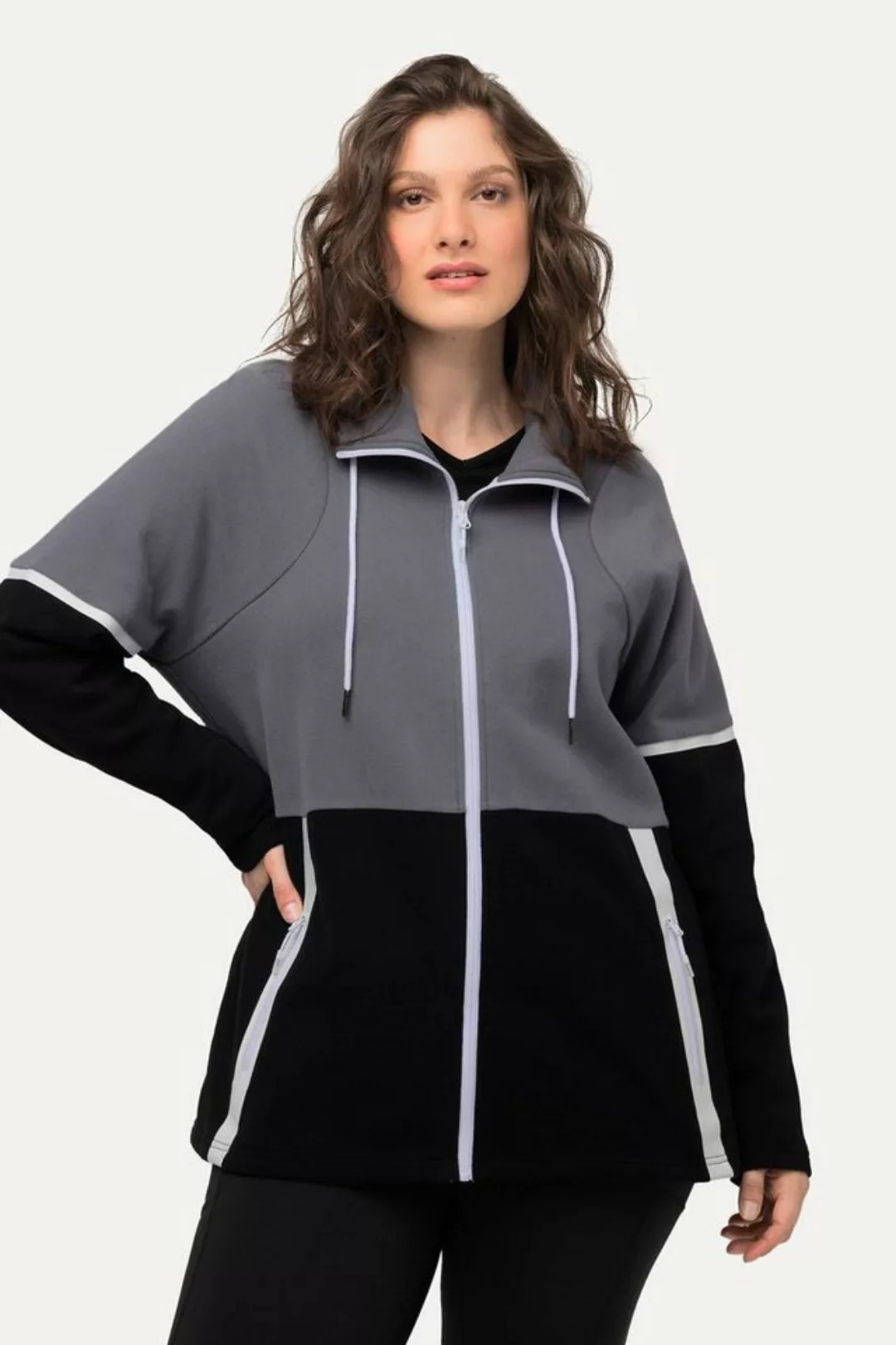 Ulla Popken Sweatjacke Sweatjacke zweifarbig Stehkragen günstig online kaufen