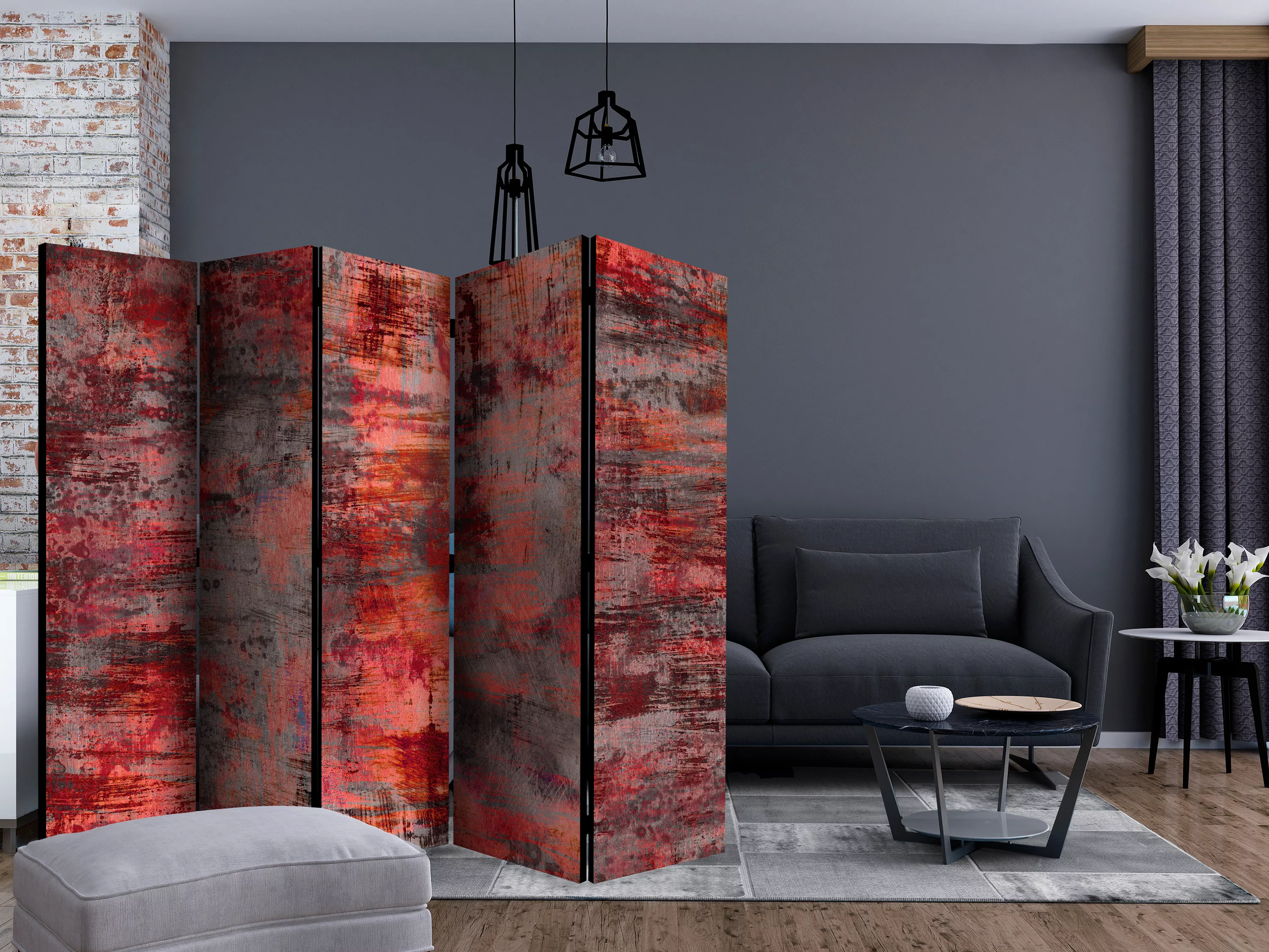 5-teiliges Paravent - Red Metal Ii [room Dividers] günstig online kaufen