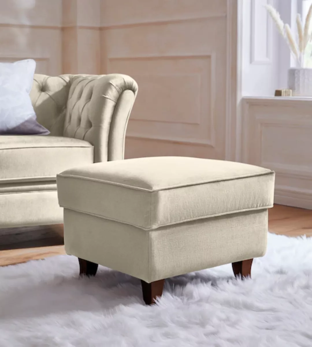 Home affaire Polsterhocker "Reims", echte Chesterfield-Knopfheftung, Samtop günstig online kaufen