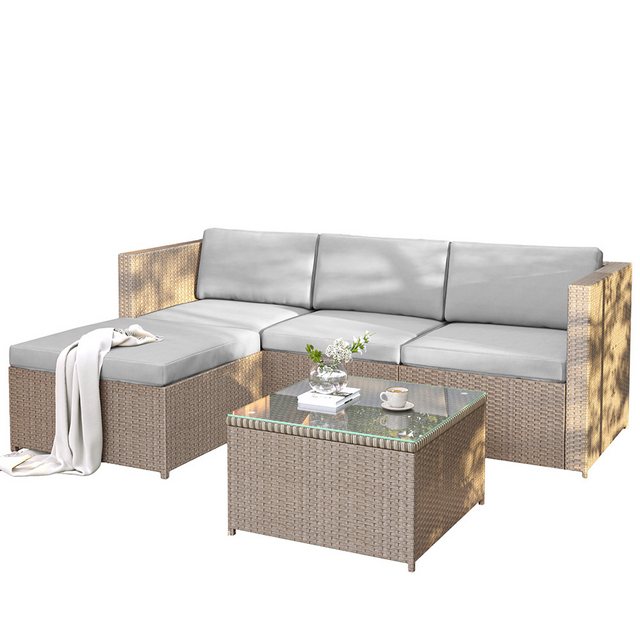 Veepeak Loungesofa Juteng Freizeit Sofa Set, Freizeit Gartenmöbel, Ecksofa, günstig online kaufen