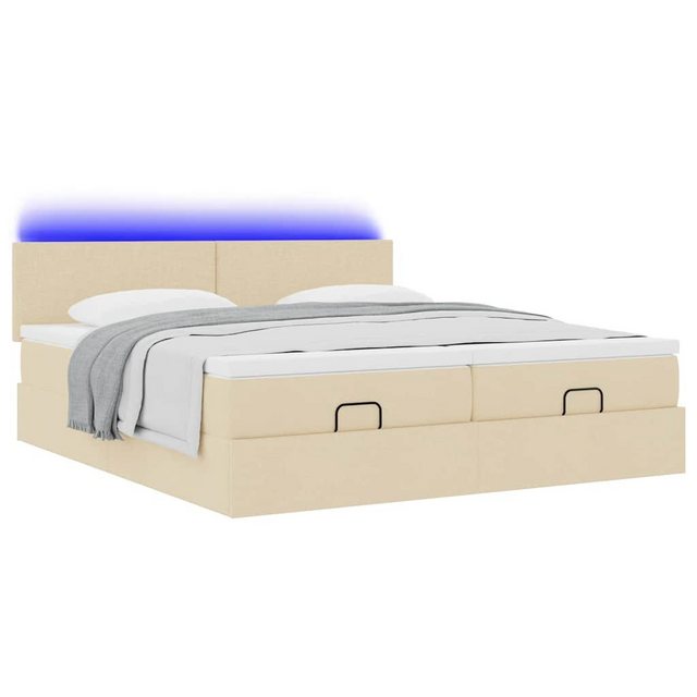 vidaXL Bett Ottoman-Bett mit Matratzen & LEDs Creme 200x200 cm Stoff günstig online kaufen