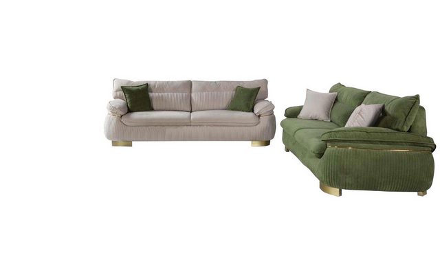 JVmoebel Sofa Grün-Beige Sofagarnitur 3+3+1 Sitzer Sofa Couch Polster Garni günstig online kaufen