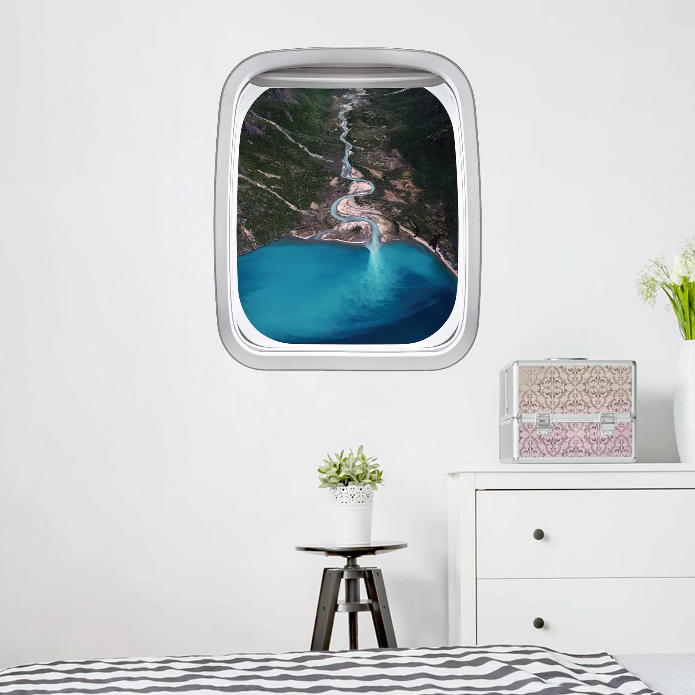 3D Wandtattoo Fenster Flugzeug Fluss in Grönland günstig online kaufen