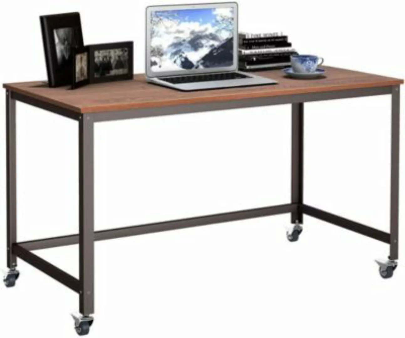 COSTWAY® Schreibtisch Bürotisch rollbar mit Metallrahmen braun günstig online kaufen