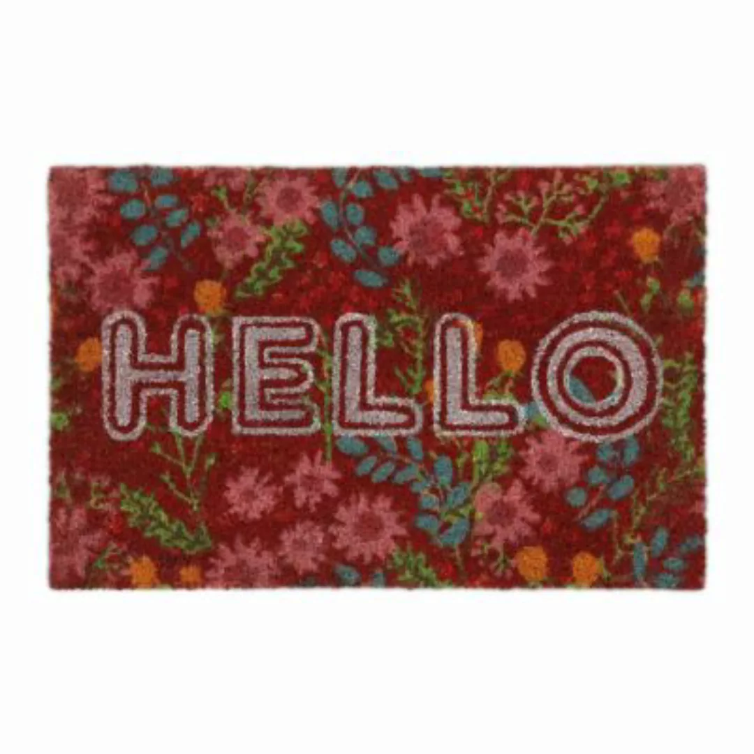 relaxdays Fußmatte Kokos Hello mit Blumen rot günstig online kaufen