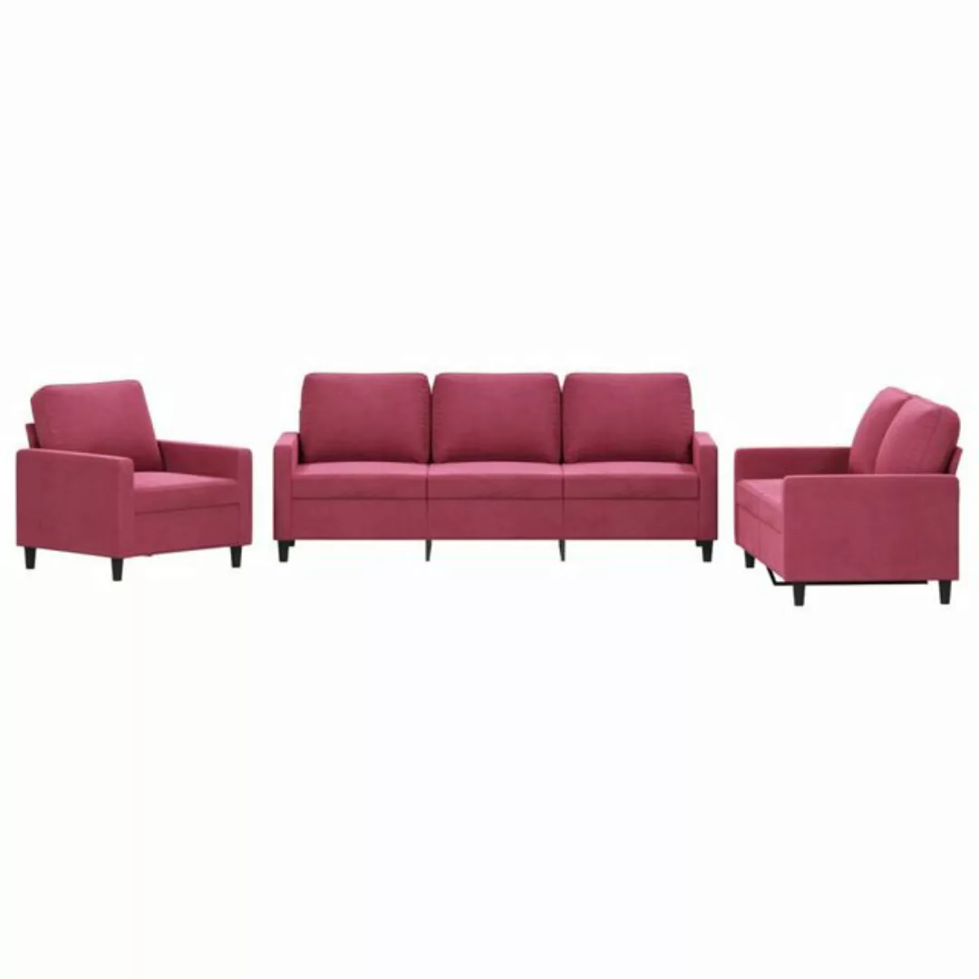 vidaXL Sofa Sofagarnitur Set mit Kissen Samt, 3-tlg., Rot günstig online kaufen