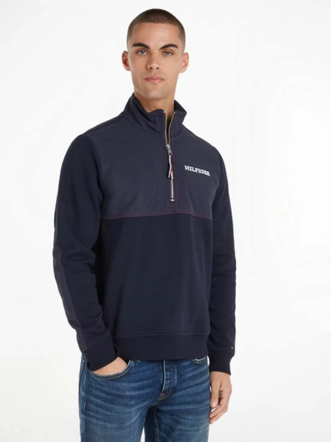 Tommy Hilfiger Sweatshirt MONOTYPE MIX MEDIA HALF ZIP mit Einsätzen in ande günstig online kaufen