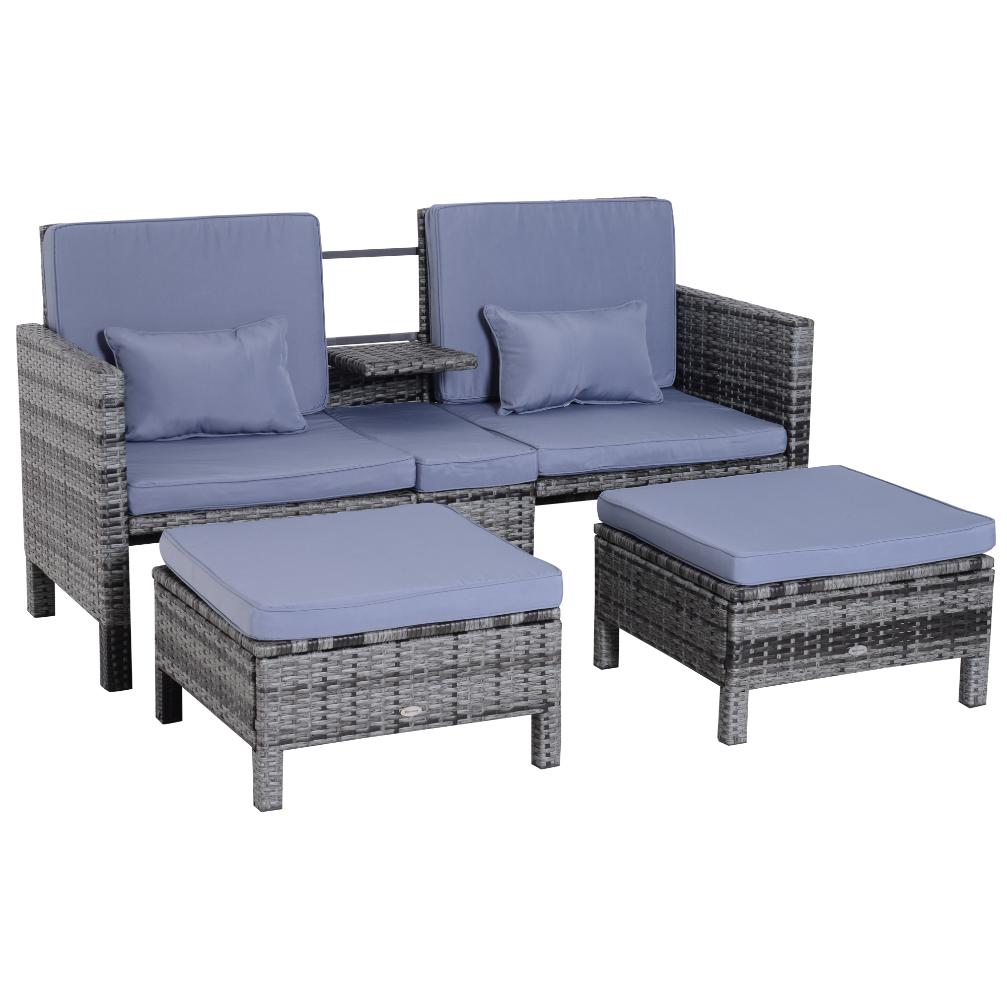 Outsunny 3-tlg. Gartensofa Gartenmöbel Lounge Gartenset Sitzgruppe Rattenmö günstig online kaufen