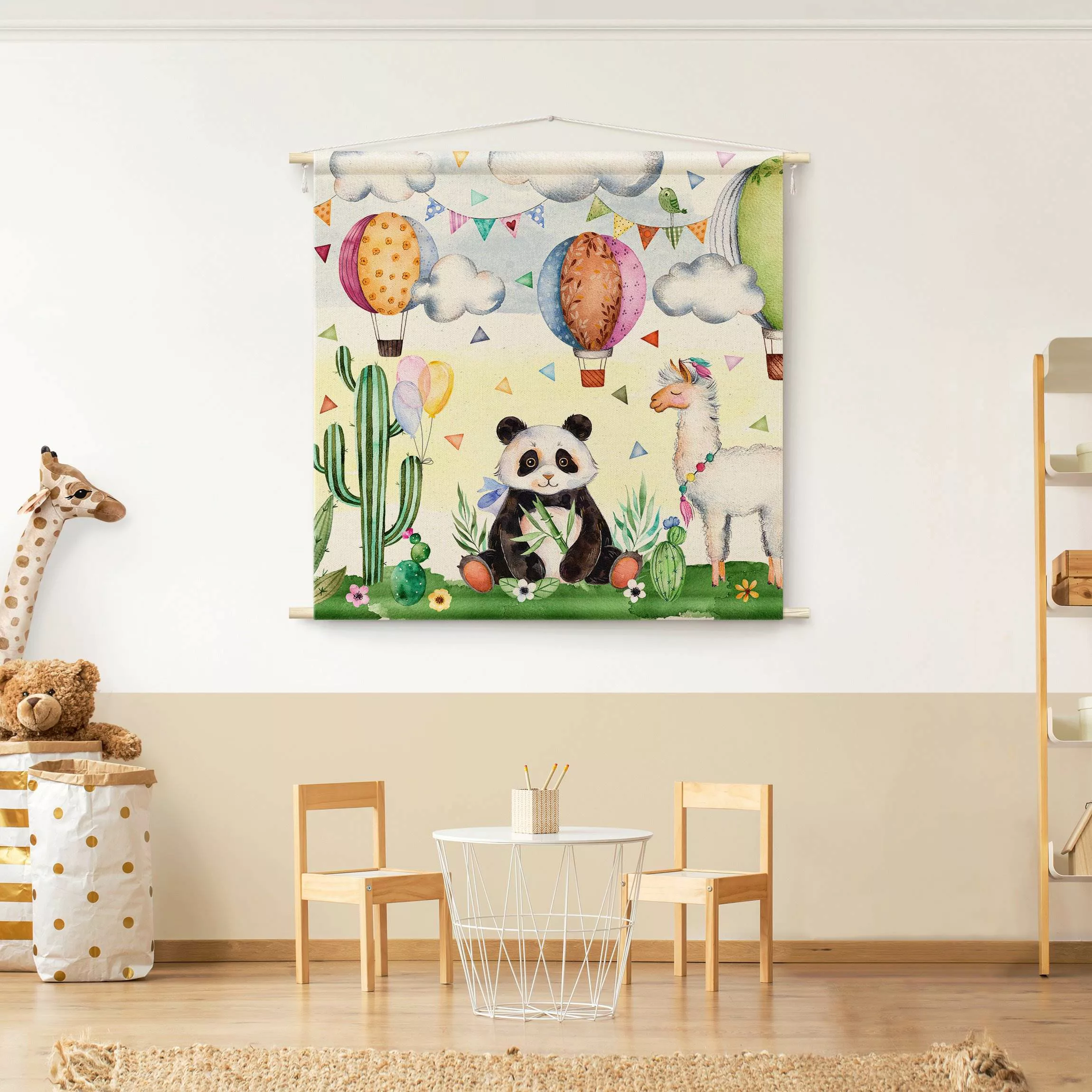 Wandteppich Panda und Lama Aquarell günstig online kaufen