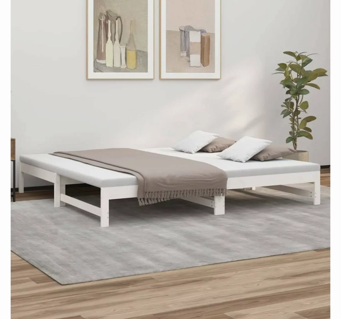 vidaXL Gästebett Gästebett Tagesbett Ausziehbar Weiß 2x100x200 cm Massivhol günstig online kaufen