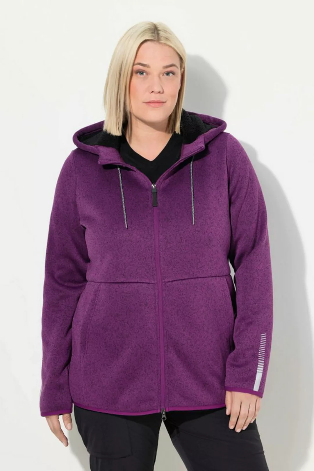 Ulla Popken Sweatjacke Strickfleece-Jacke Teddyfleece 2-Wege-Zipper günstig online kaufen