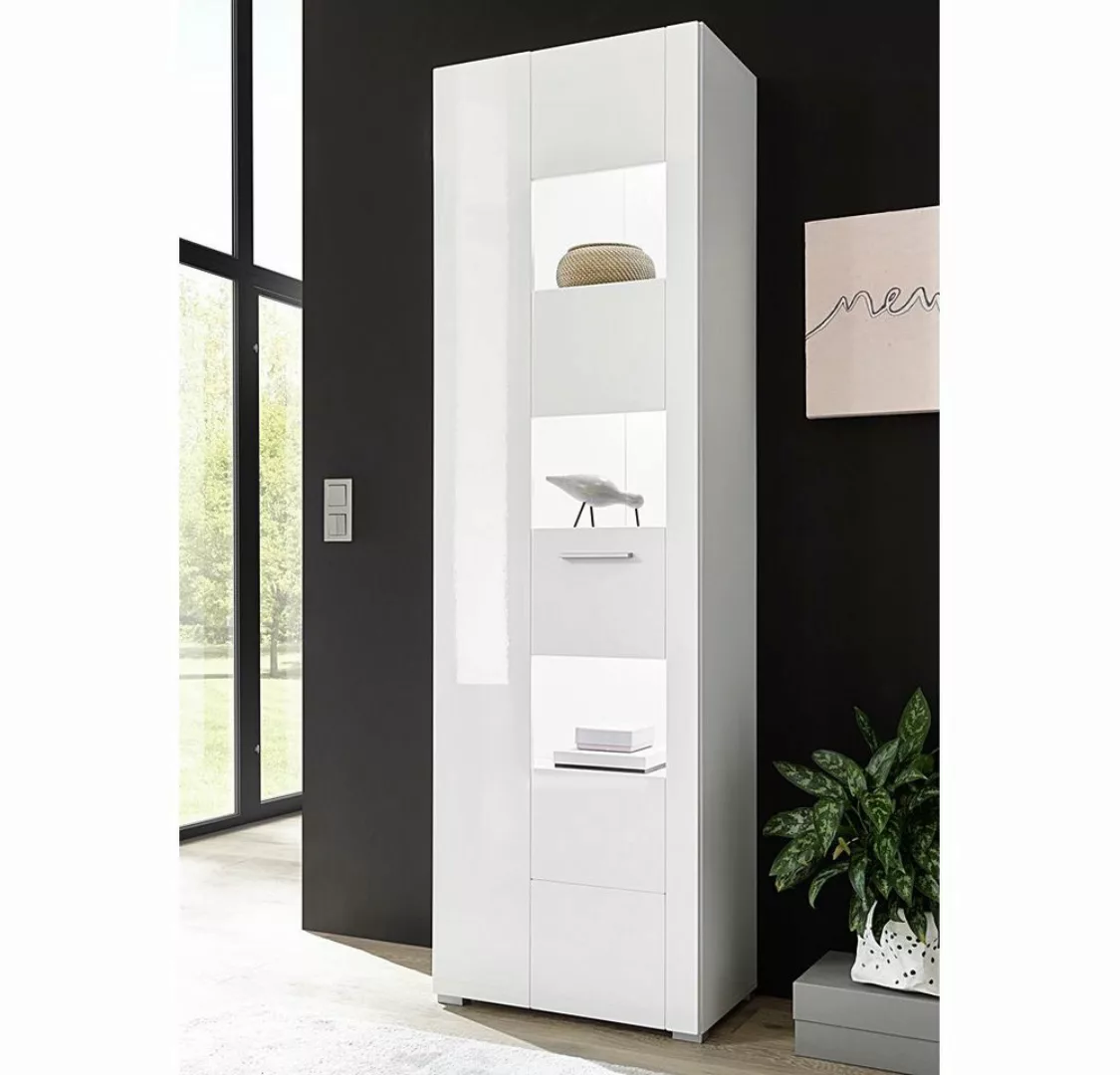 Lomadox Vitrine CLAVI-61 weiß Hochglanz LED-Beleuchtung 58/192/35 cm günstig online kaufen