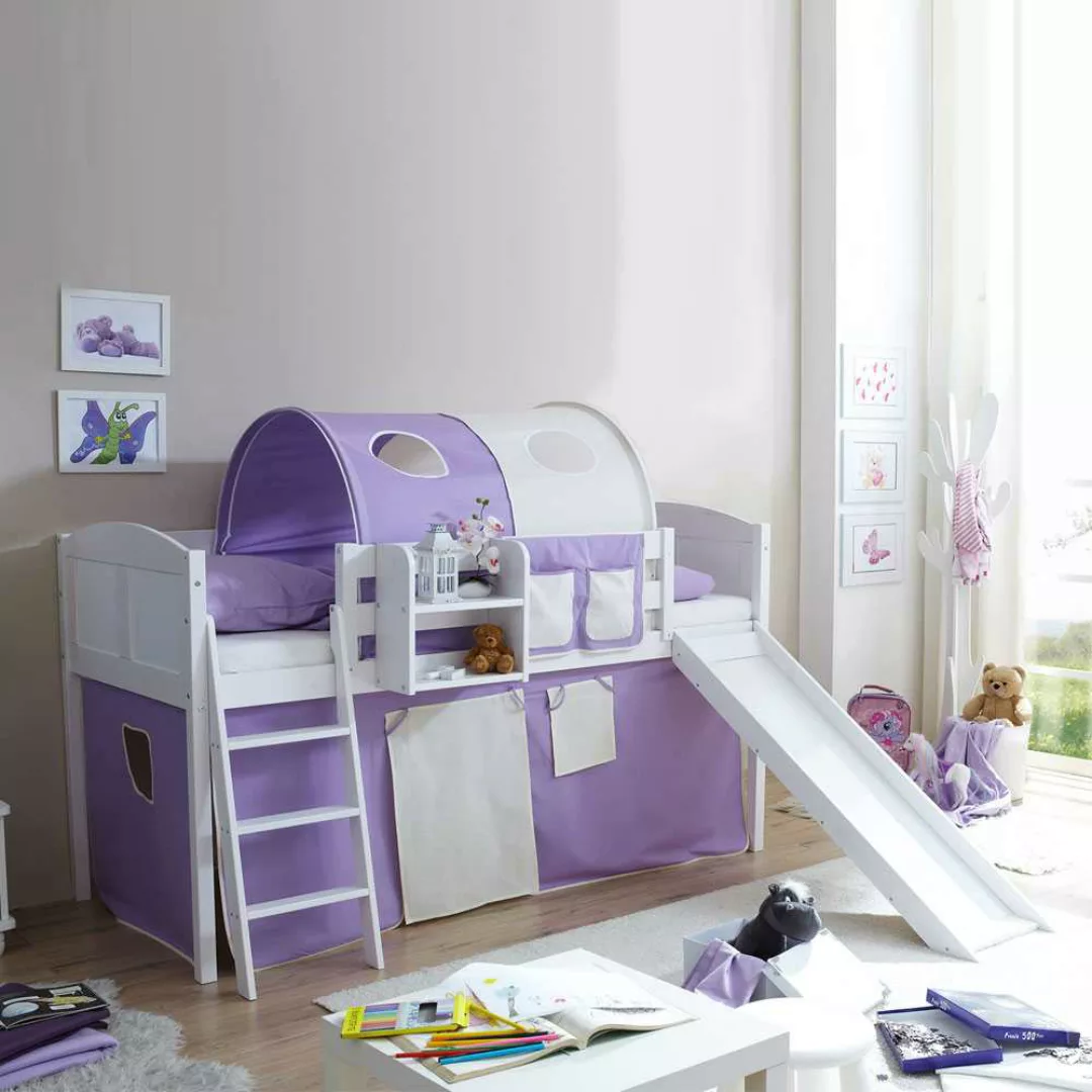 Kinderhochbett mit Vorhang Lila günstig online kaufen