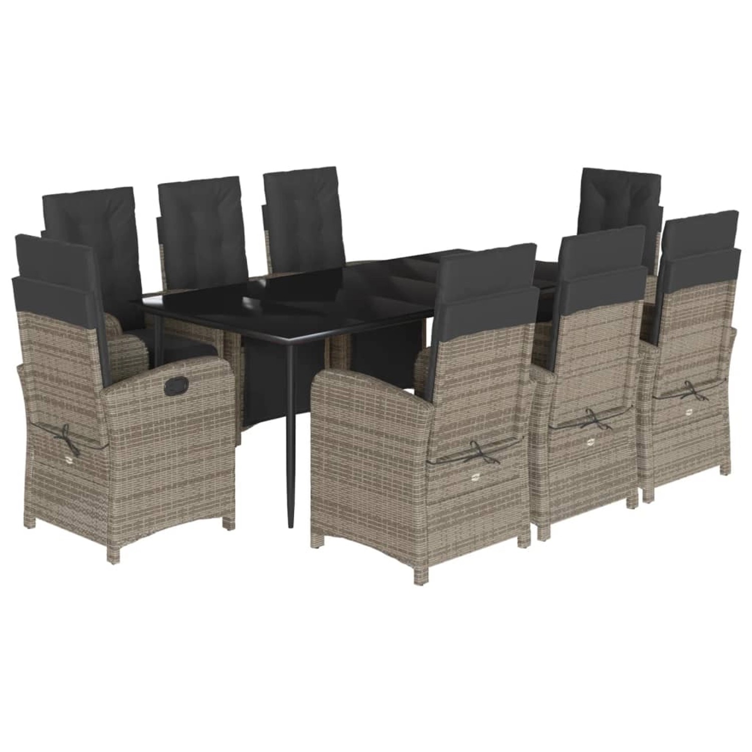 vidaXL 9-Tlg Garten-Essgruppe mit Kissen Grau Poly Rattan 3212562 günstig online kaufen