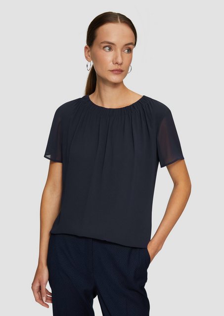 s.Oliver BLACK LABEL Kurzarmbluse Chiffonbluse mit Falten am Ausschnitt Raf günstig online kaufen