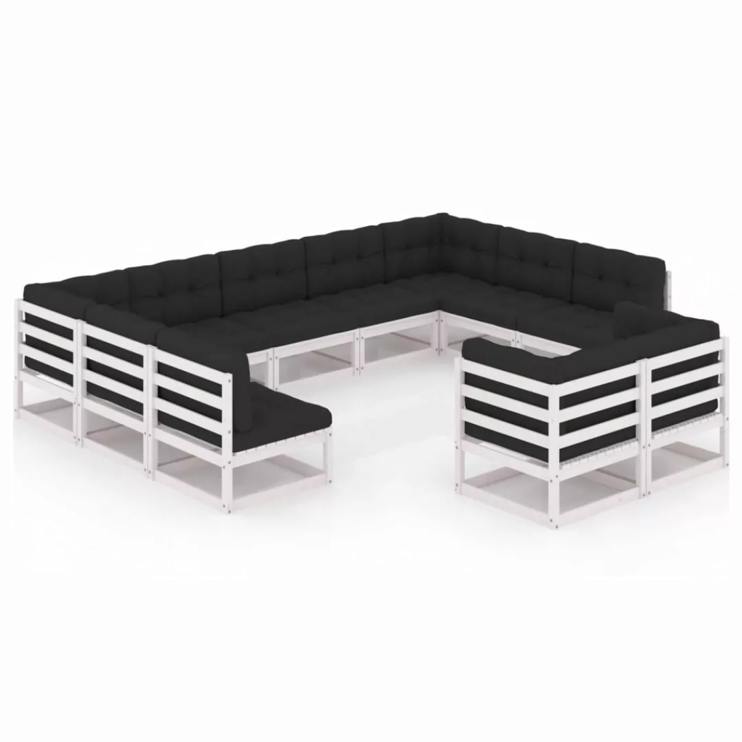 11-tlg. Garten-lounge-set Mit Kissen Weiß Kiefer Massivholz günstig online kaufen