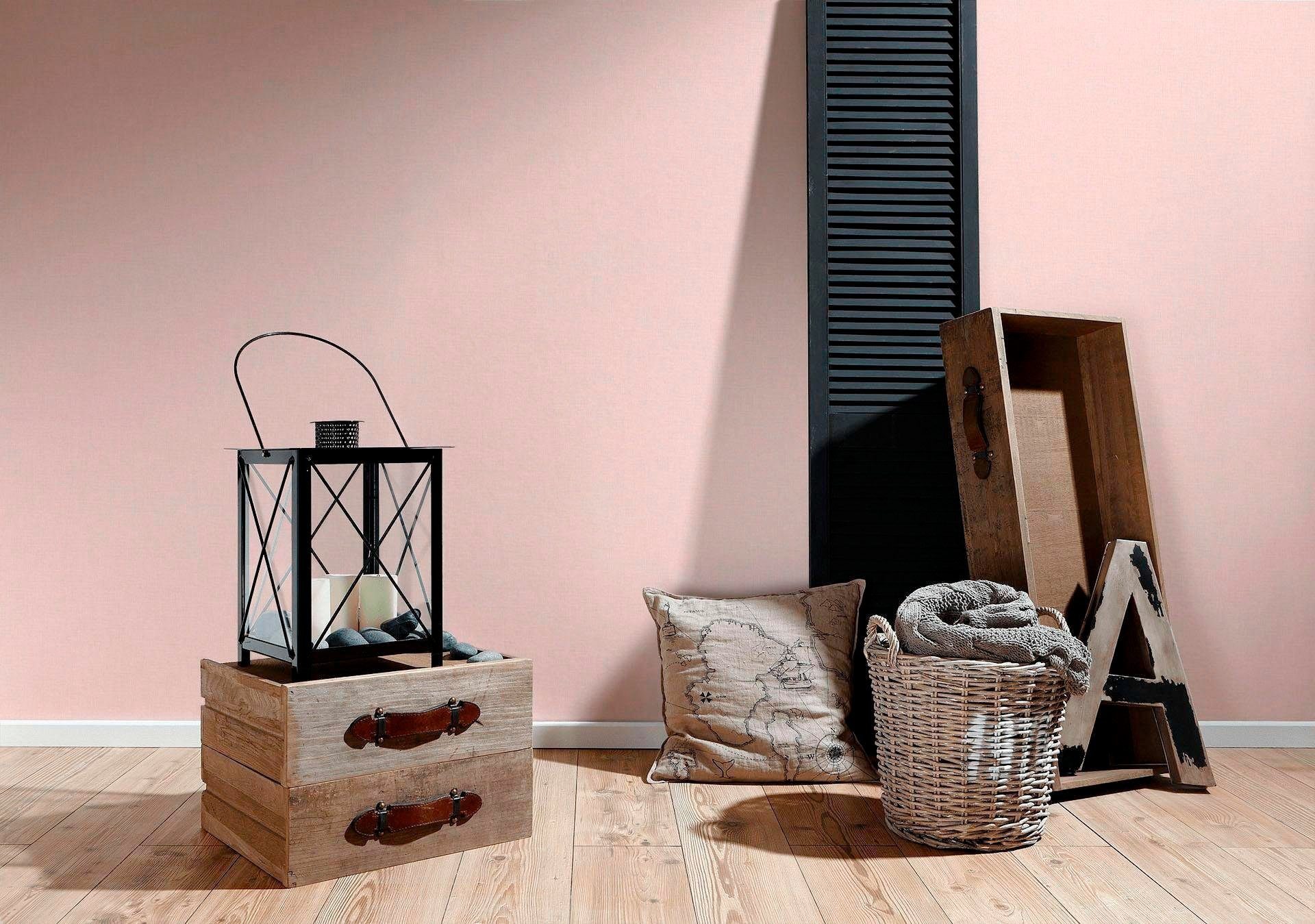 Bricoflor Rosa Tapete in Leinenoptik Uni Vliestapete mit Leinenstruktur Ide günstig online kaufen