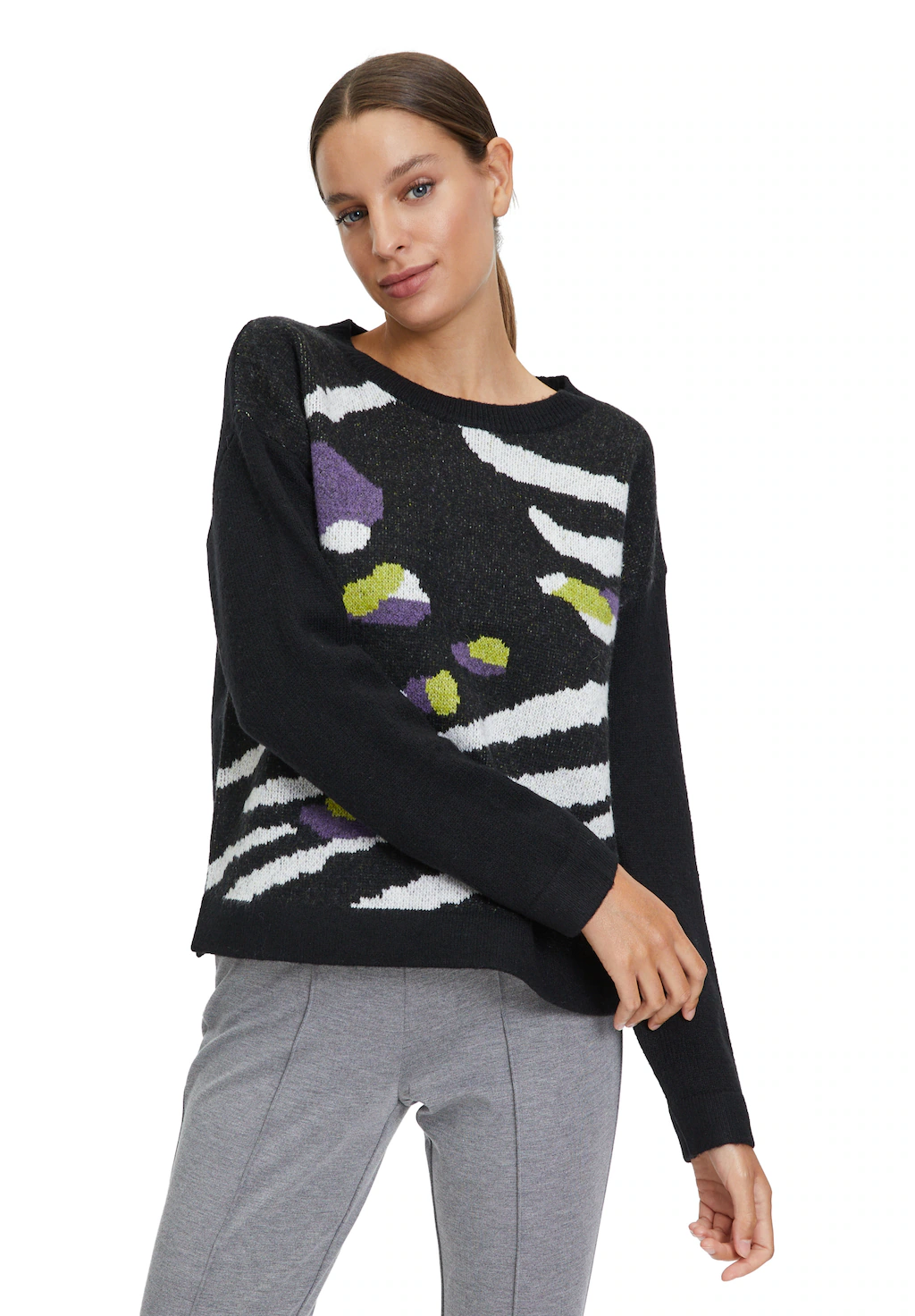 Cartoon Strickpullover "Cartoon Strickpullover mit Stehkragen", Rippbündche günstig online kaufen