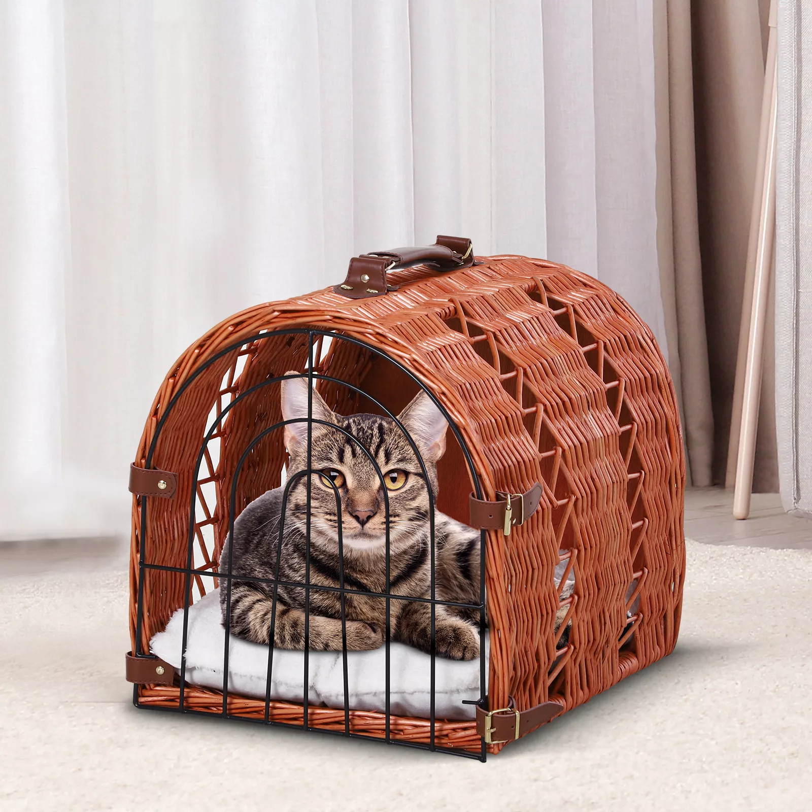 PawHut Transportkorb Katzen Kissen Gitter aus Weide geflochten Korbhöhle fü günstig online kaufen