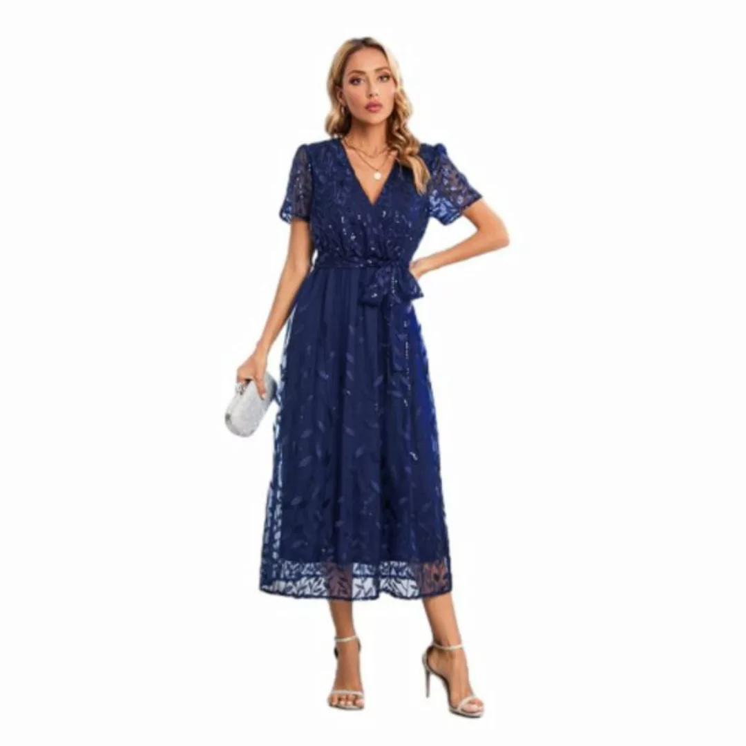 ZWY Plisseekleid Bedrucktes Kleid mit kurzem V-Ausschnitt und bestickten Är günstig online kaufen