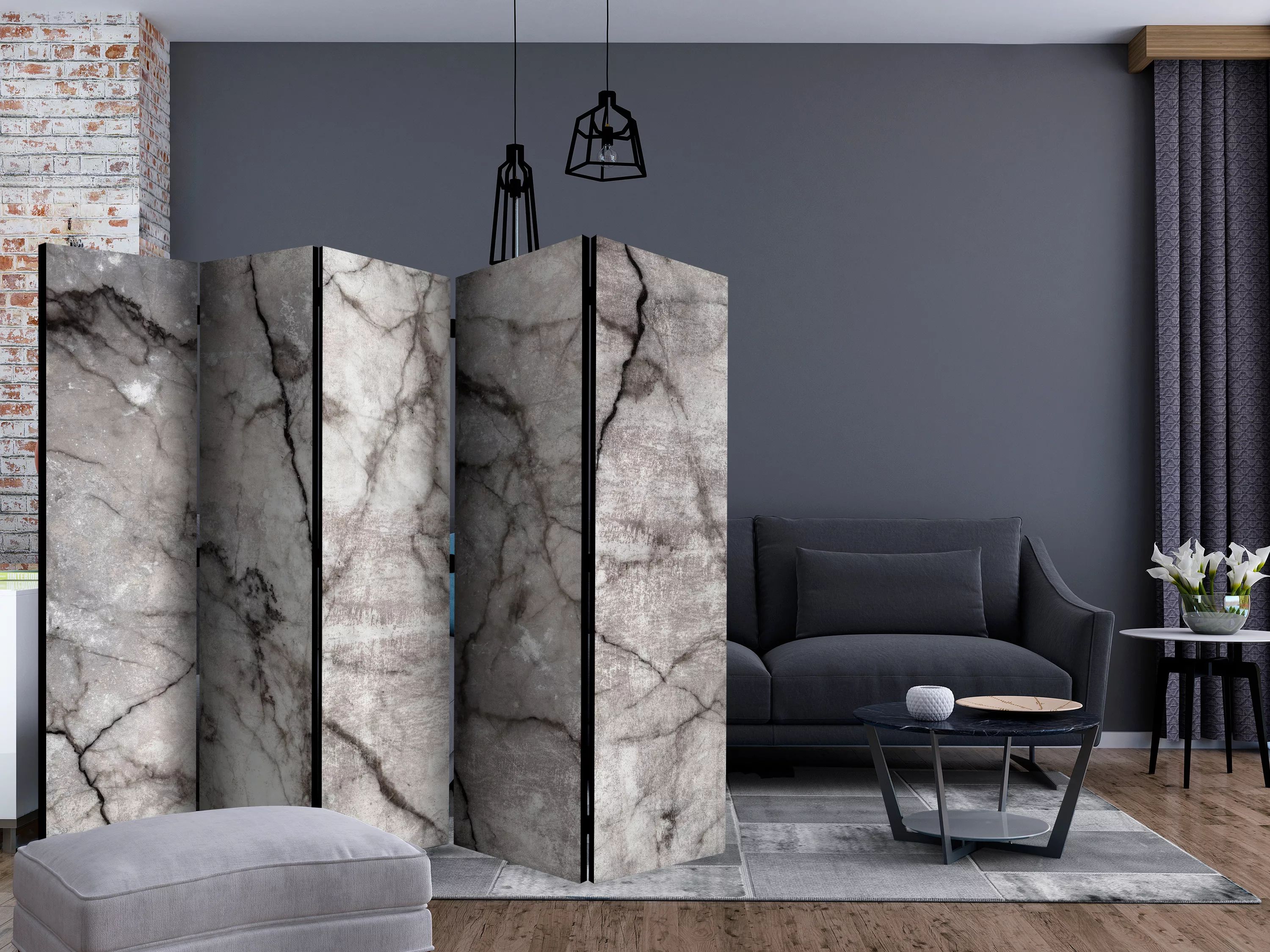 5-teiliges Paravent - Grey Marble Ii [room Dividers] günstig online kaufen