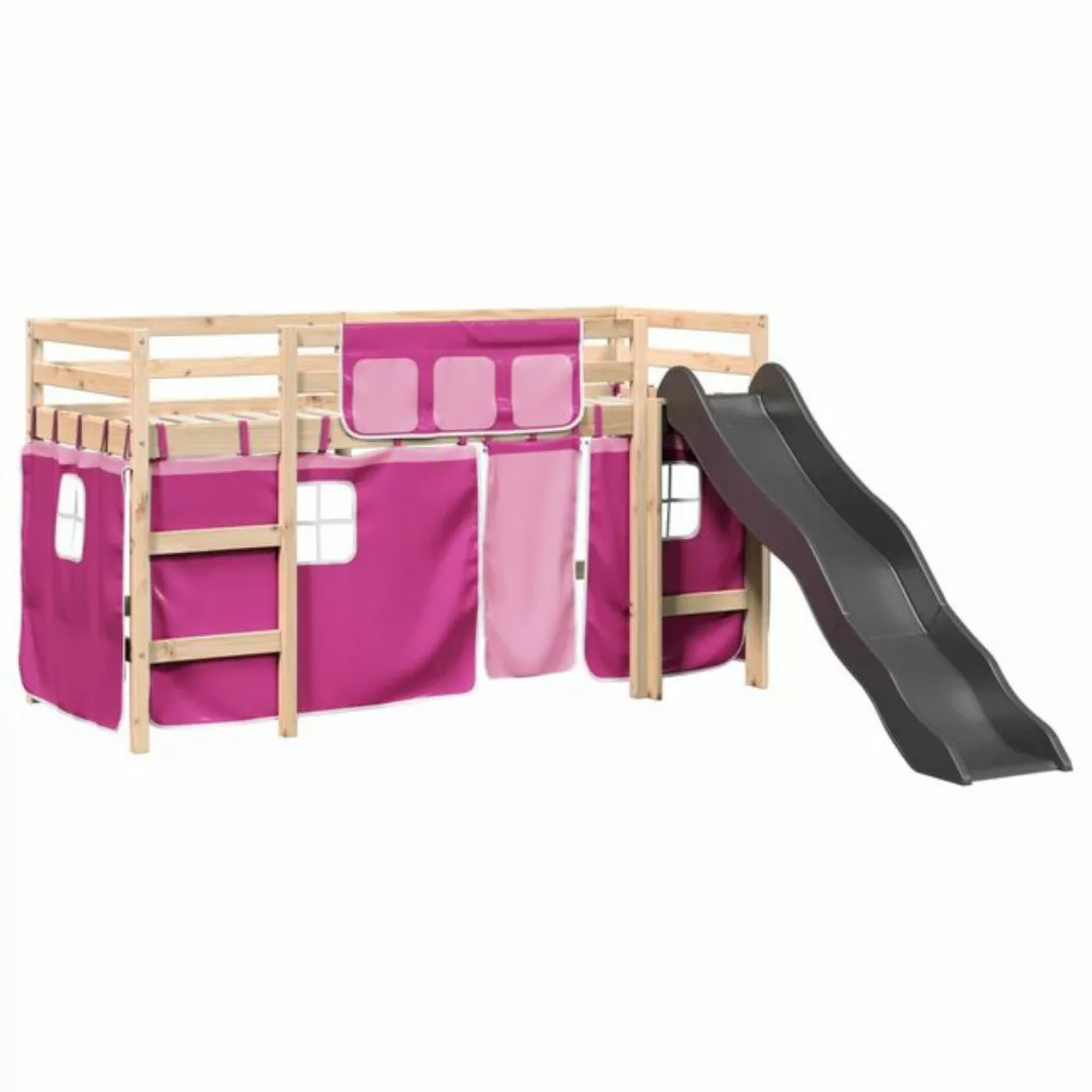 vidaXL Bett Kinderhochbett mit Vorhängen Rosa 80x200 cm Massivholz Kiefer günstig online kaufen