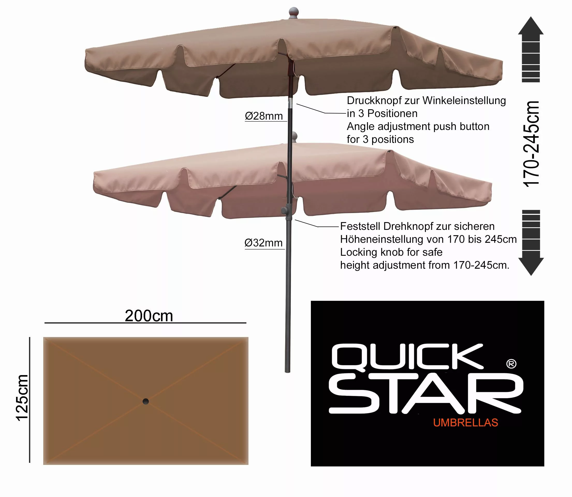 Quick Star Sonnenschirm Balkon Sonnenschirm 200x125cm günstig online kaufen