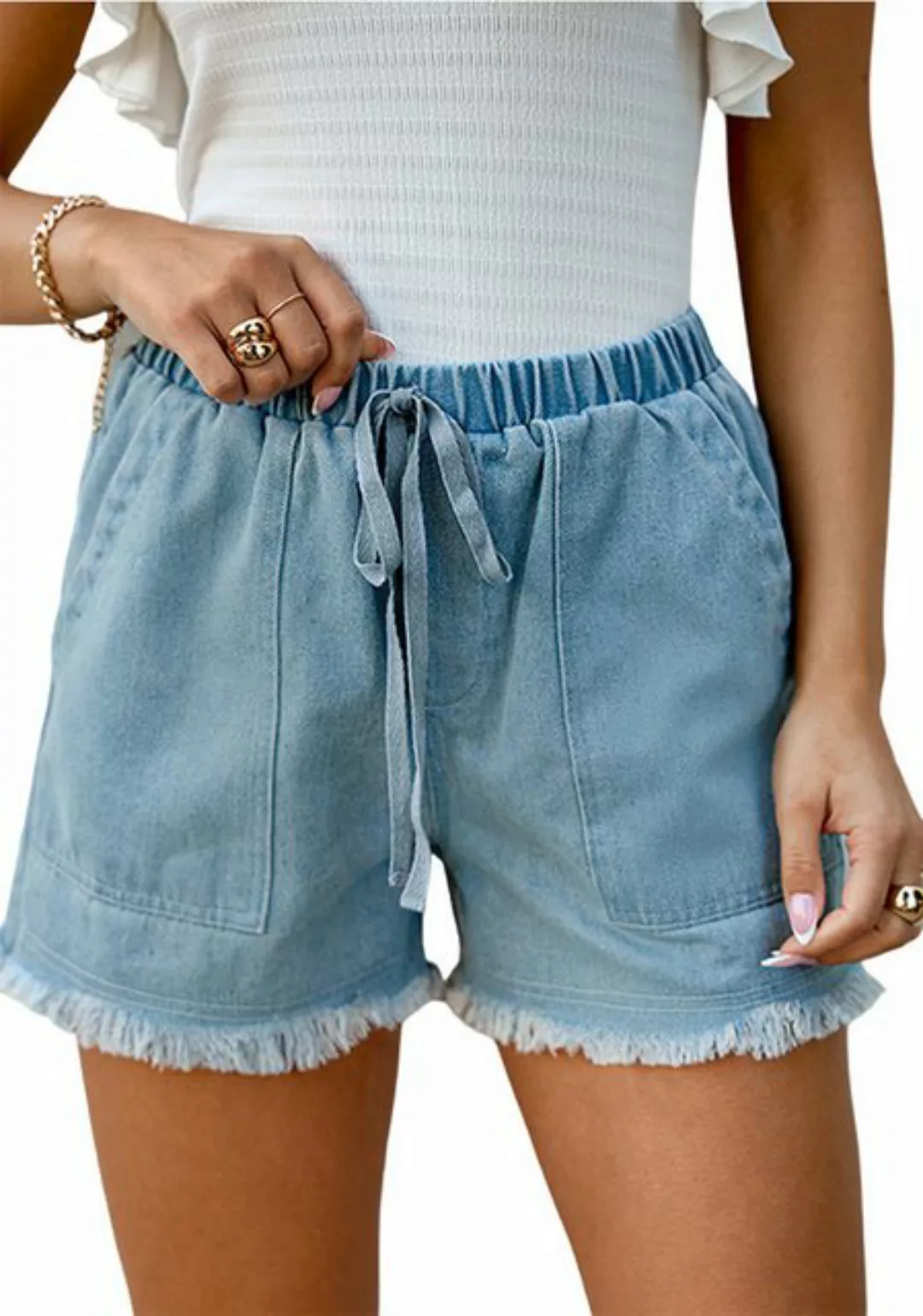 Cupshe Jeansshorts Denim Shorts mit Kordelzug Elastischer Bund mit Kordelzu günstig online kaufen