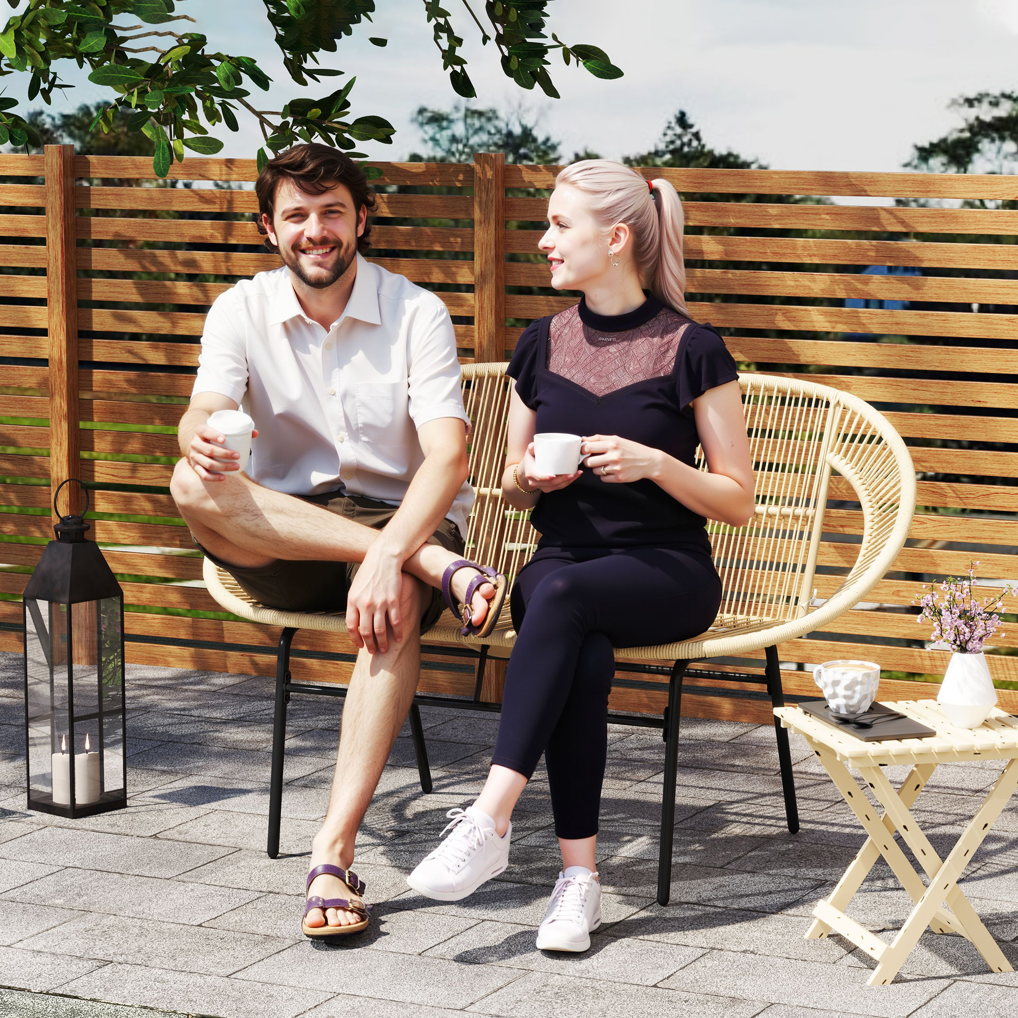 Outsunny 2-Sitzer Gartenbank Polyrattan, wetterfest Sitzbank im Rattanflech günstig online kaufen