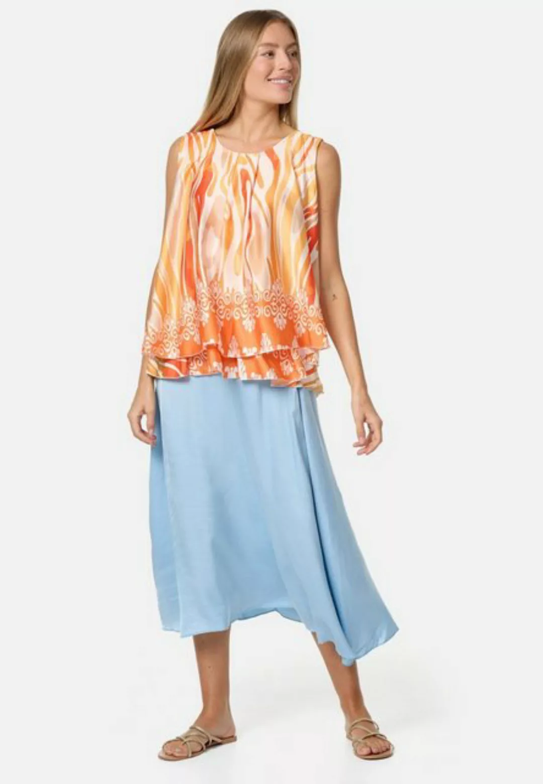 PM SELECTED Blusentop PM33 (Sommer Sleeveless Overlay Satin Muster Top in E günstig online kaufen