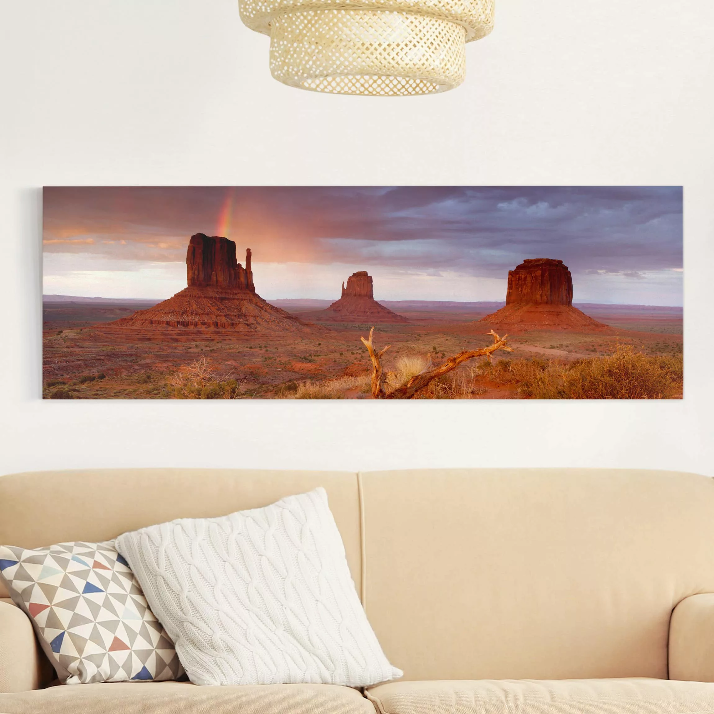Leinwandbild Berg - Panorama Monument Valley bei Sonnenuntergang günstig online kaufen