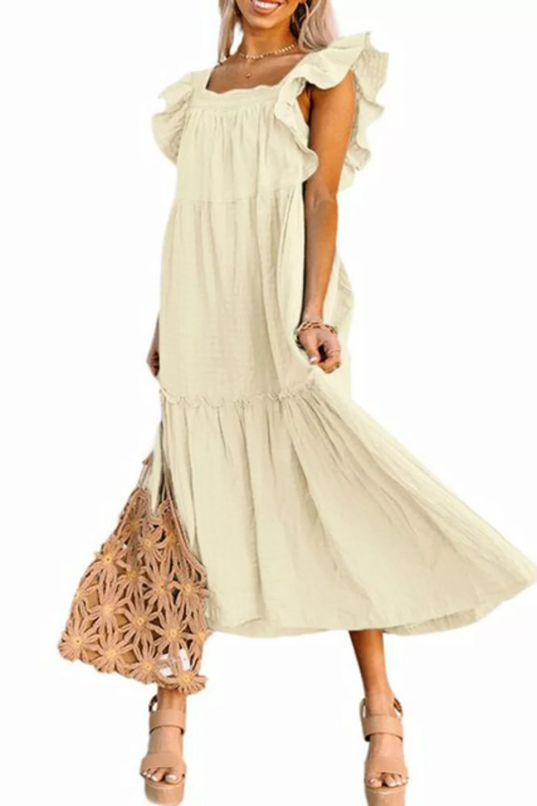 B.X Minikleid Damen Sommerkleid mit quadratischem Kragen,One-Shoulder-Kleid günstig online kaufen